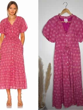 Banjanan Tuckernuck Poppy Midi Dress in Petal Power Fuscia